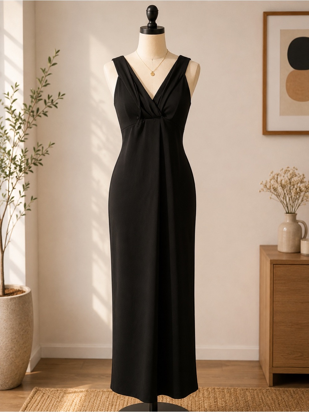 Stylish Black Maxi Dress Thick Lined Women Dress